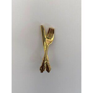Vintage Cutlery Fork Knife Miniature Brooch Pin Gold Tone